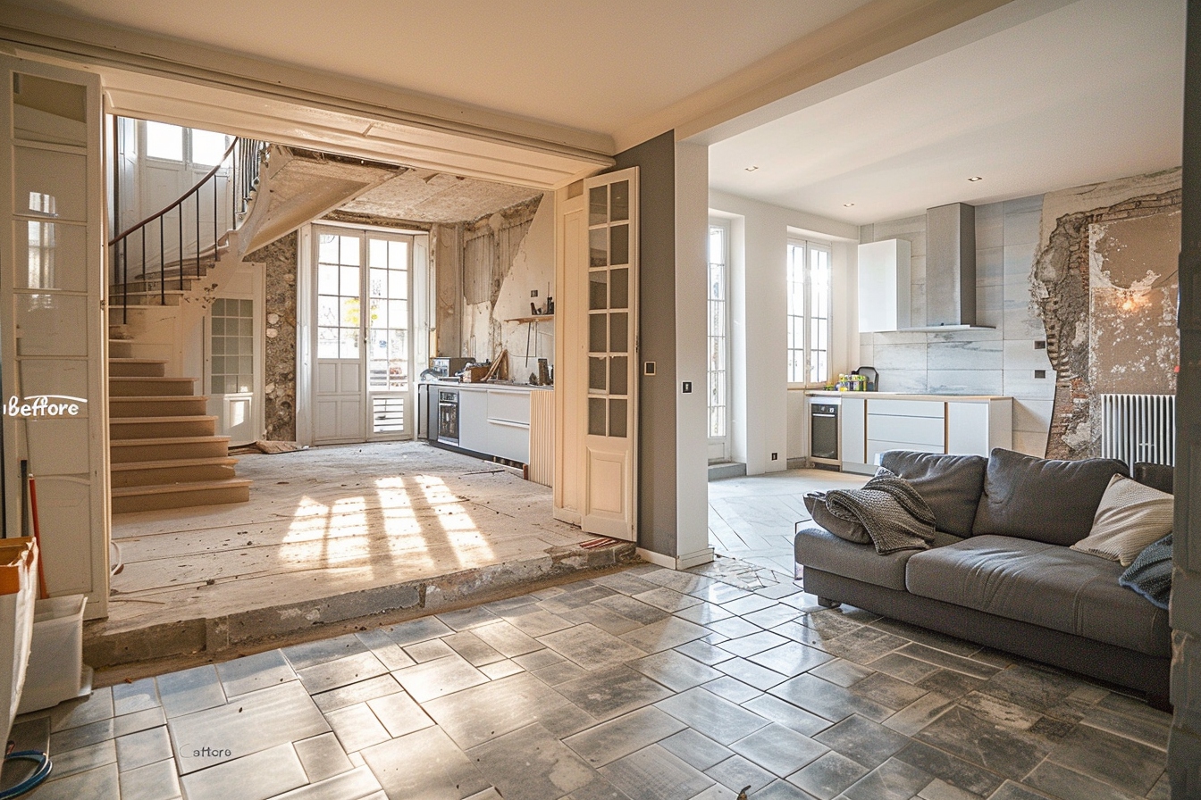 Avant et après le débarras d'une maison insalubre à Meaux, montrant le potentiel de réhabilitation de la propriété.